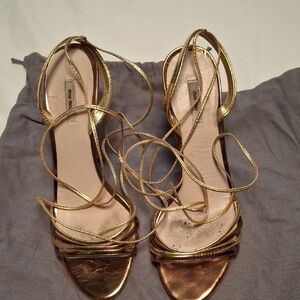 Miu Miu Gold and Copper Strapy Sandals